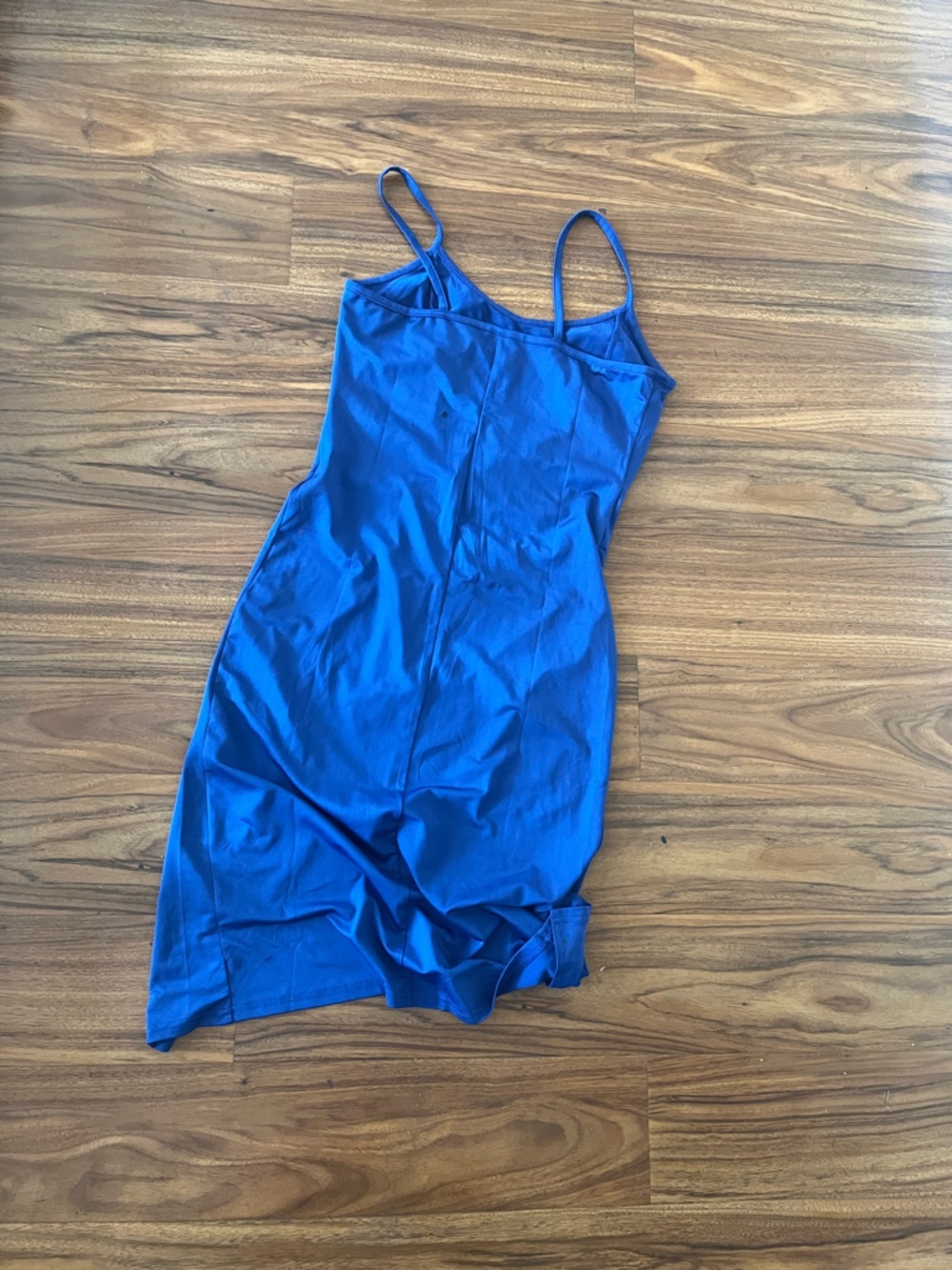Sleek Cobalt Blue knee length bodycon Dress with Spaghetti Straps - Picture 4 of 5